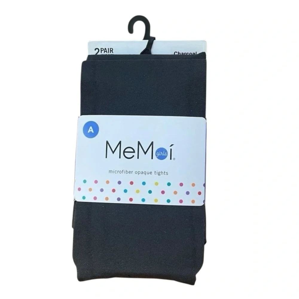 NWT MeMoi Charcoal Opaque Tights 2 Pairs Girls Size A